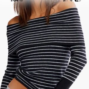 Free People Off-Shoulder Sweater - Black and White Stripes